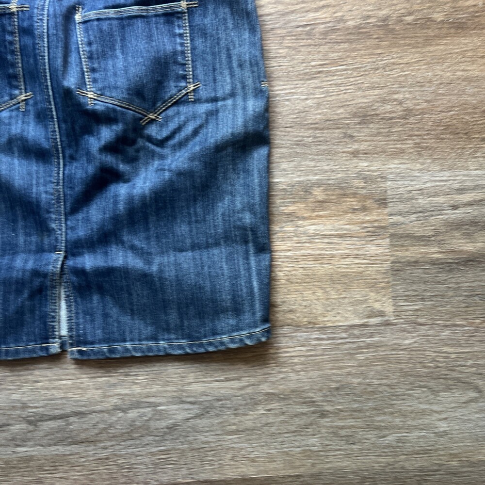 Vintage Baccini Stretch Denim Knee Length Skirt Sz 6 Dark Wash Back Buckle - Picture 7 of 11